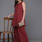 Ahalyaa Women Printed Tunic with Palazzos - Maroon Color | Swadesiicart