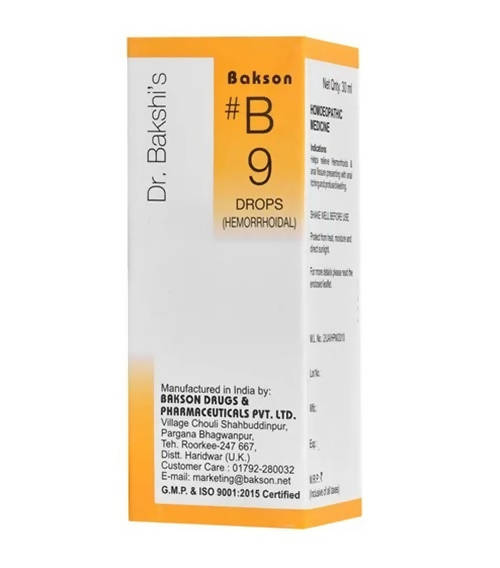 Bakson's Homeopathy B9 Hemorrhoidal Drops - Swadesiicart