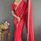 Vastranavya Red Georgette Silk Swarovski & Heavy Lace Work Ready to Wear Saree | Swadesiicart