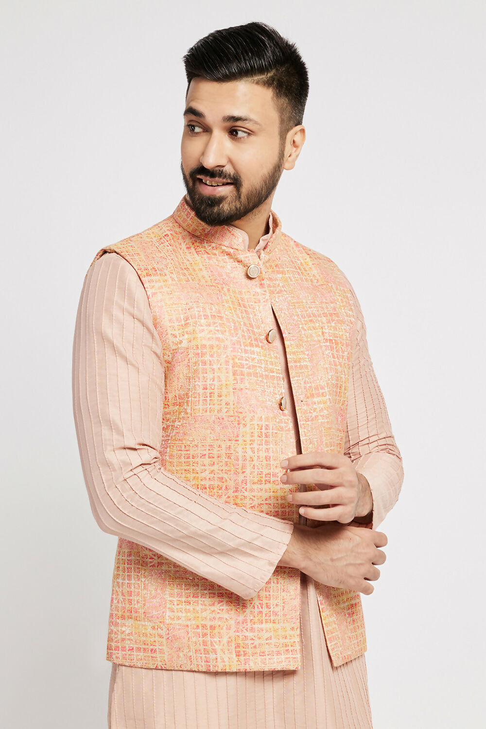 Ethnic India Pink Bundi Men's Jacket Abstract Blended | Swadesiicart