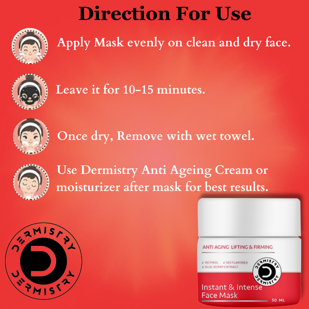 Dermistry Anti Aging Instant Intense Face Mask Retinol Blue Berry Lifting Firming Skin Tightening - Swadesiicart