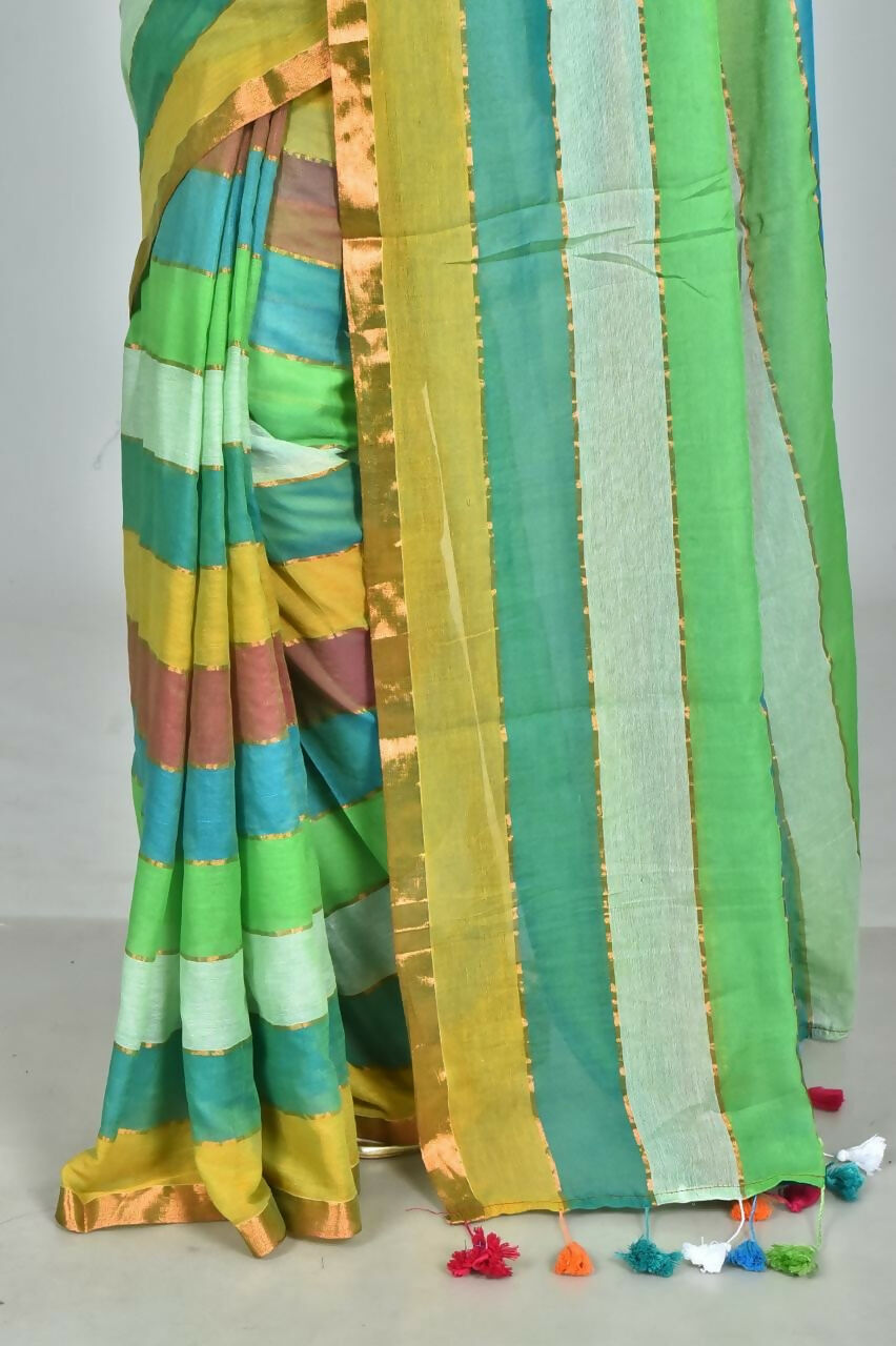 Exclusive Collection Beautiful Multi2 Pure Cotton Woven Handloom Saree With Running Blouse Piece - Swadesiicart