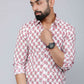 Miravan Men's White & Pink Spread Collar Floral Print Shirt | Swadesiicart