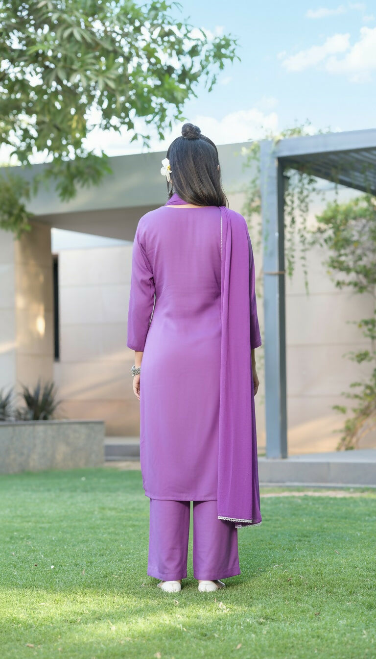 BulBul Meher Purple Rayon Kurta Set with Dupatta - Swadesiicart
