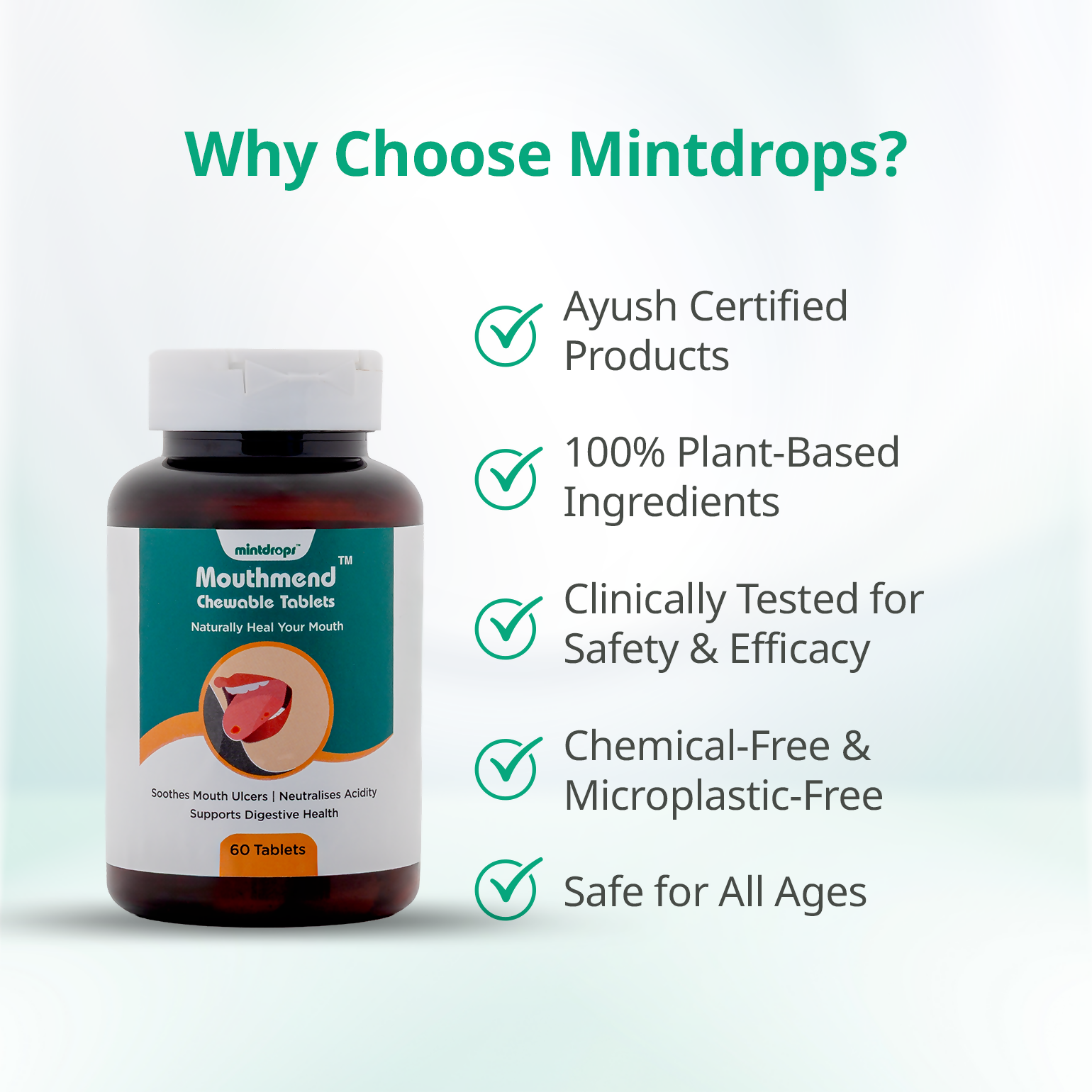 Mintdrops MouthMend Chewable Tablets (for Mouth Sores and Inflammation) | Swadesiicart