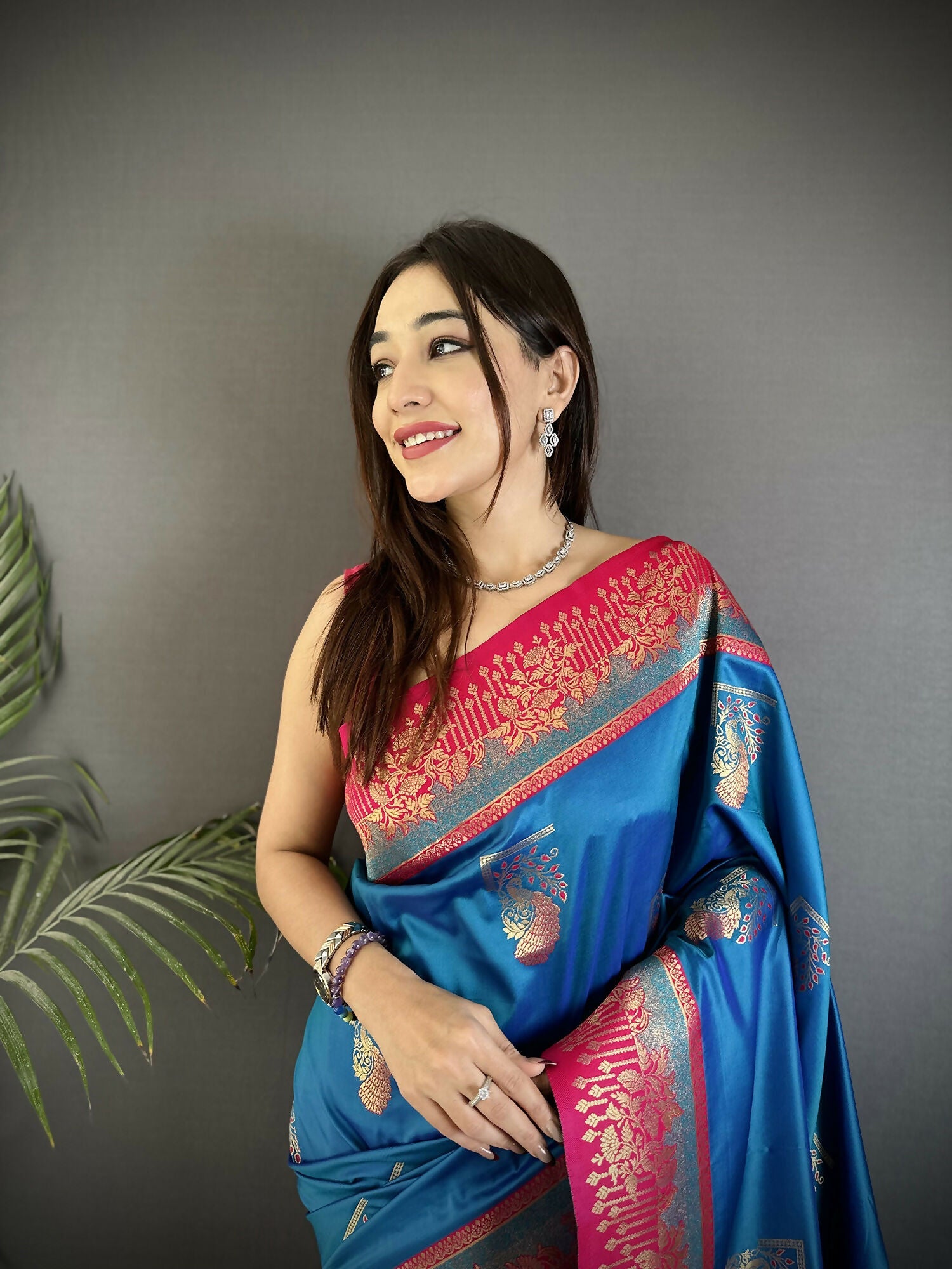 Joban Fashion Royal Blue Banarasi Soft Silk Peacock Butta Work Saree | Swadesiicart