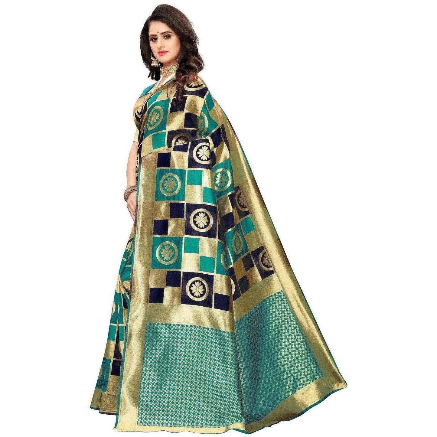 Vamika Banarasi Jaquard Rama Green Weaving Saree (Banarasi 25) | Swadesiicart