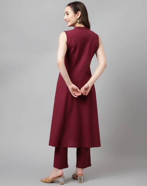FIORRA Women's Maroon Rayon Silk A-Line Kurta Set - Swadesiicart