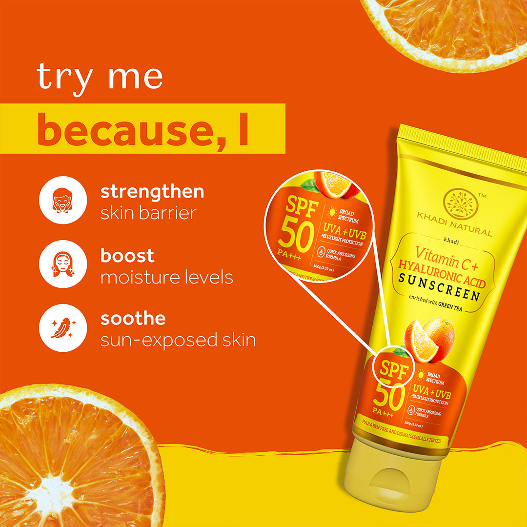 Khadi Natural Vitamin C + Hyaluronic Acid Sunscreen Aqua Gel with Green Tea - SPF 50 - 100ml Sale