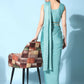 Sea Green Imported Crush Lycra Texture Pattern Ready to Wear Saree with stitched Blouse - Nirvana | Swadesiicart