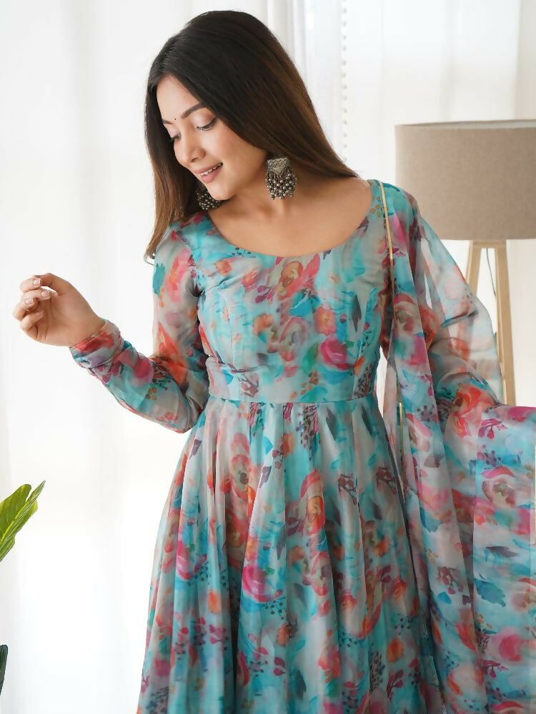 Joban Fashion Sky Kurta Set Organza Sequin Embroidery Work - Swadesiicart