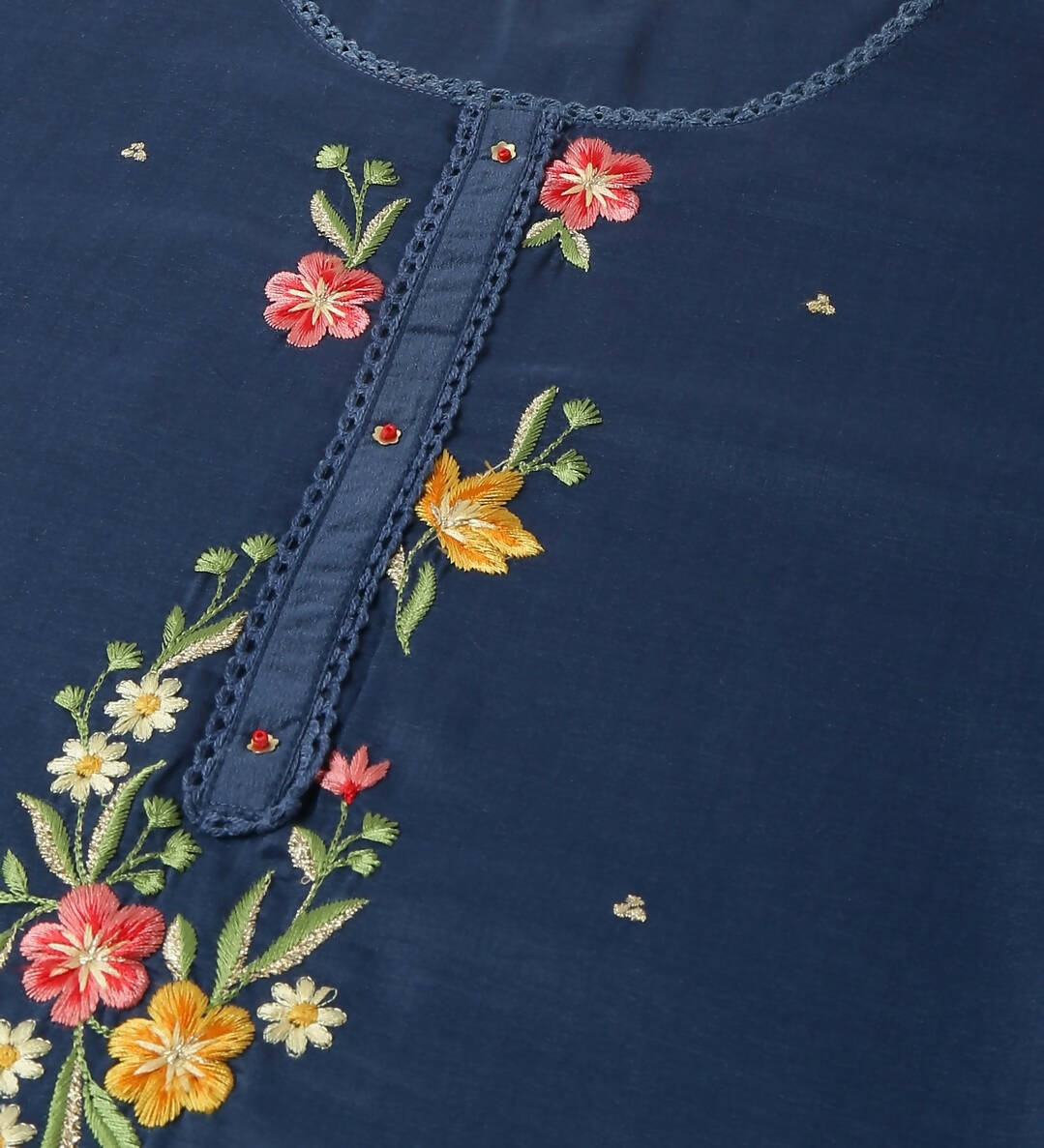 Blue Chinon Embroidered Straight Kurta with Trouser & Dupatta - Salimar