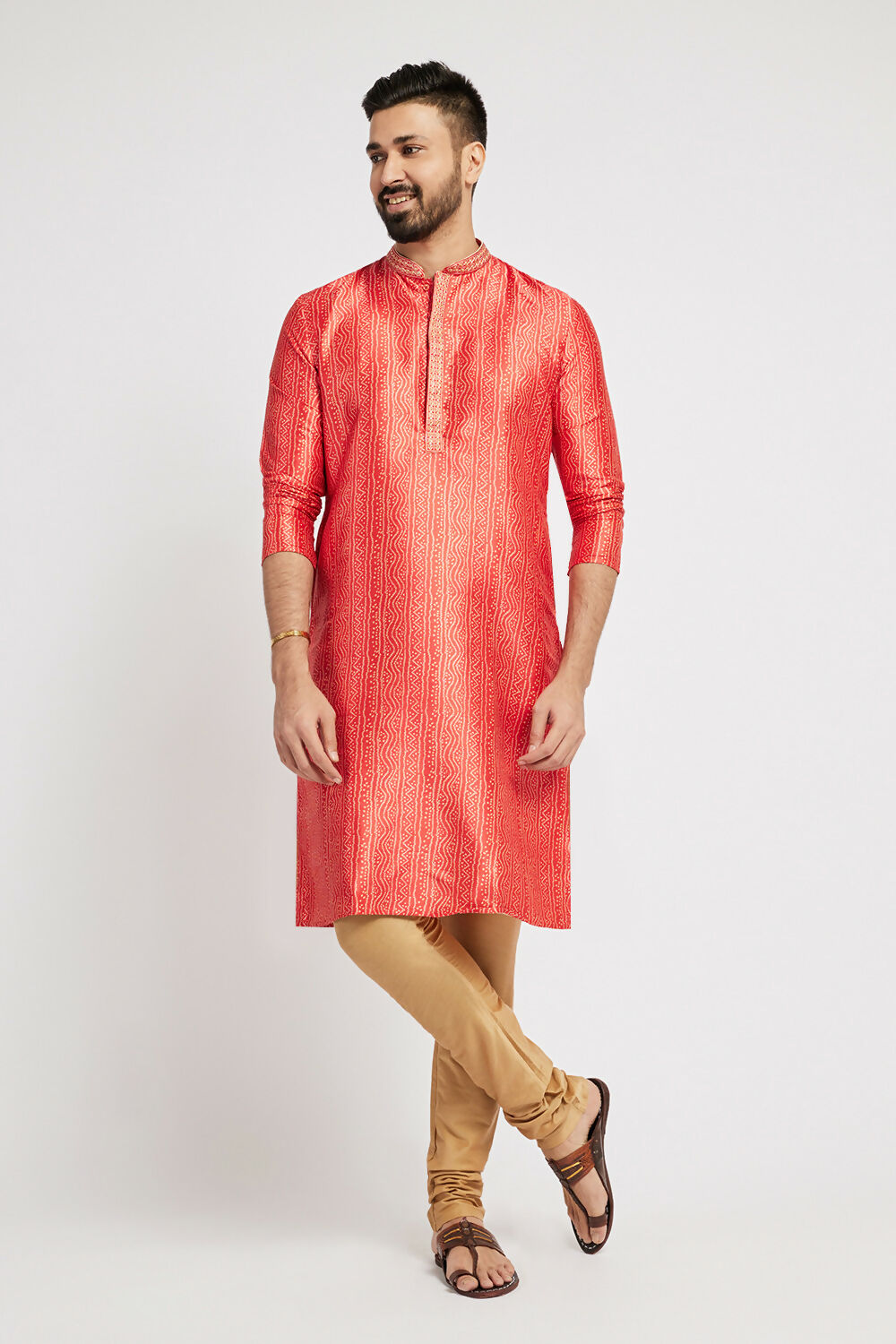 Ethnic India Red Men's Kurta Bandhani Polyester | Swadesiicart