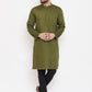 Even Apparels Green Linen Men's Kurta With Band Collar | Swadesiicart