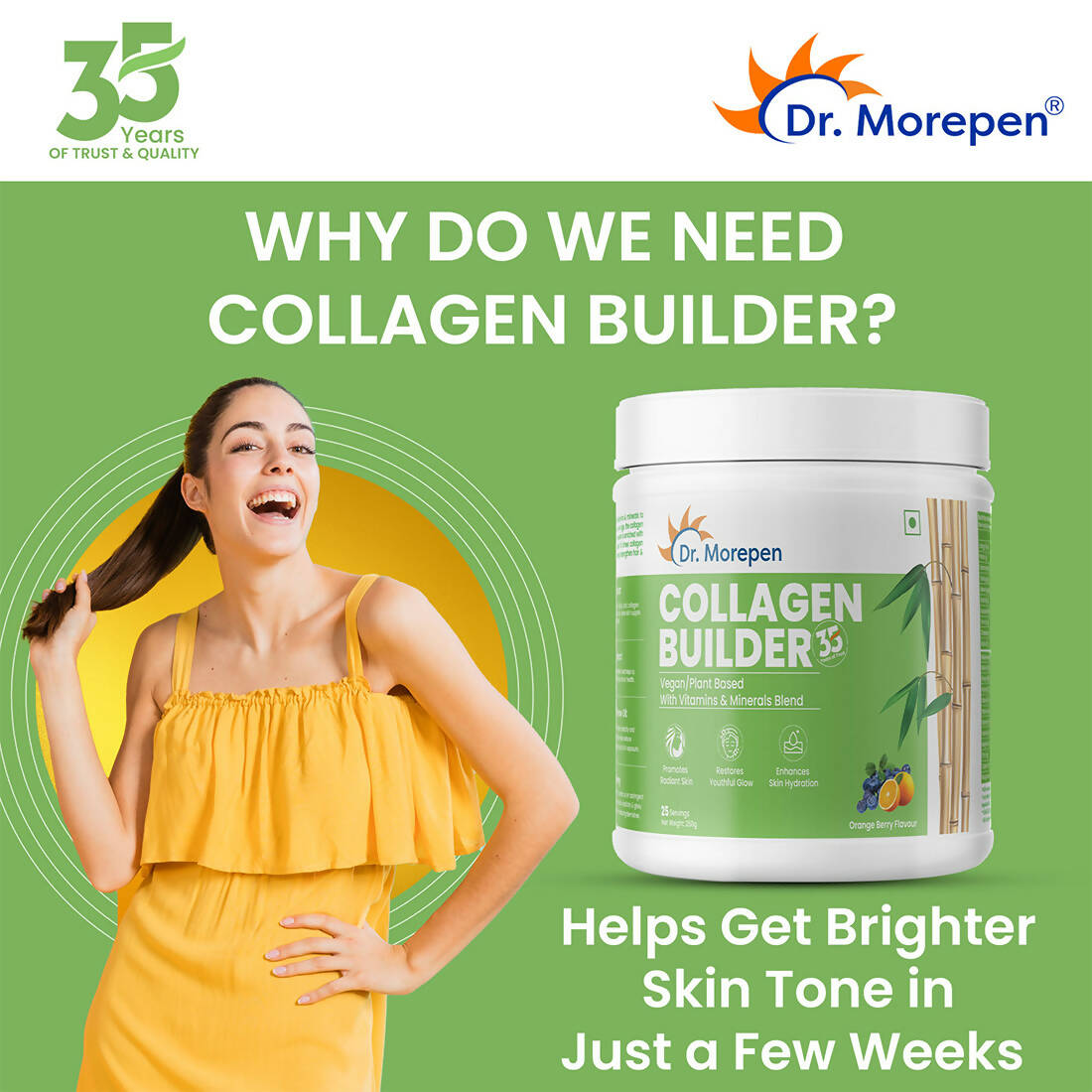 Dr. Morepen Biotin+ Advanced Tablets and Natural Collagen Builder, Orange Berry Flavour Combo - Swadesiicart