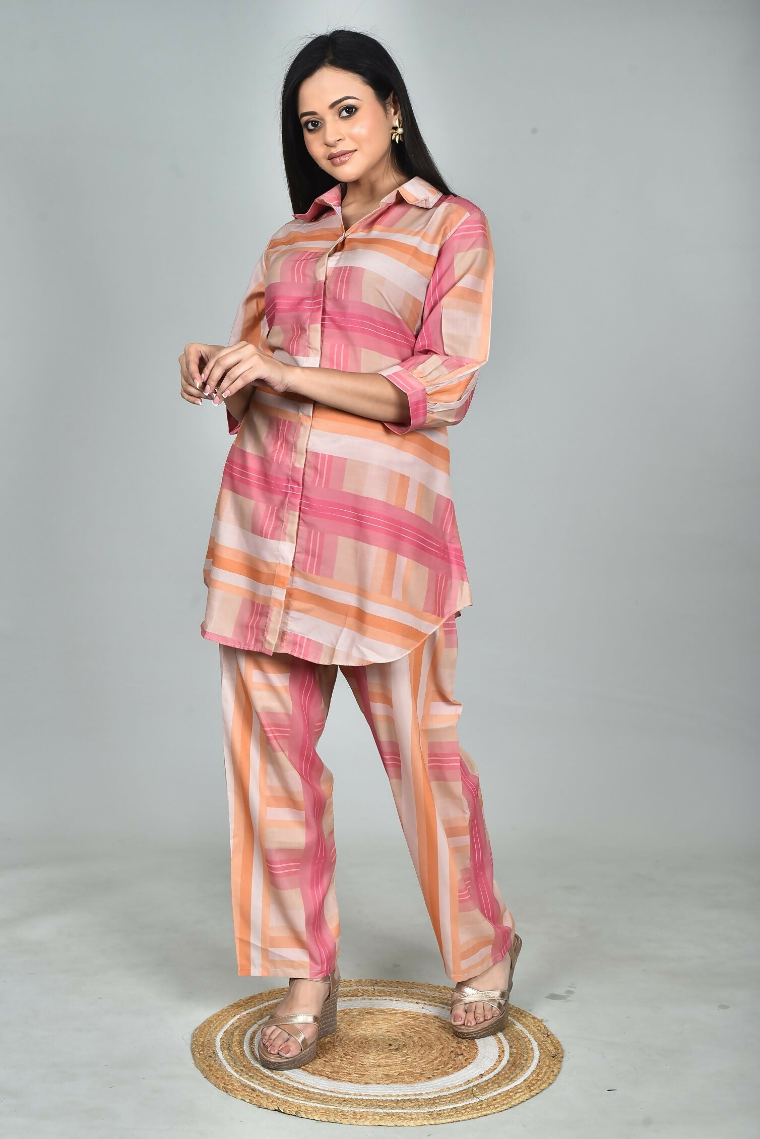 Morchari Digital Print Semi Muslin Co-Ord Set Top & Trouser-Multicolor - Swadesiicart
