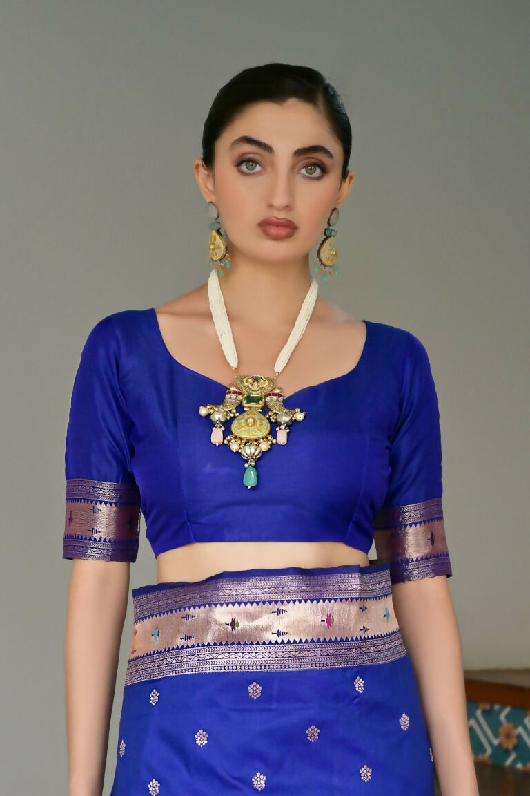 Vishnu Weaves Women's Royal Paithani Silk Zari Woven Saree with Blouse - Swadesiicart