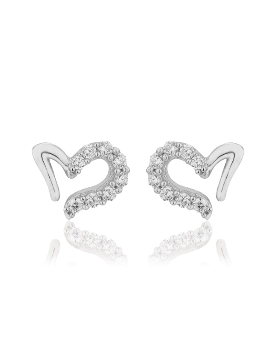 925 Sterling Silver Rhodium Plated With Cz Drop Heart Stud Earring For Women - Wahe Jewels - Swadesiicart