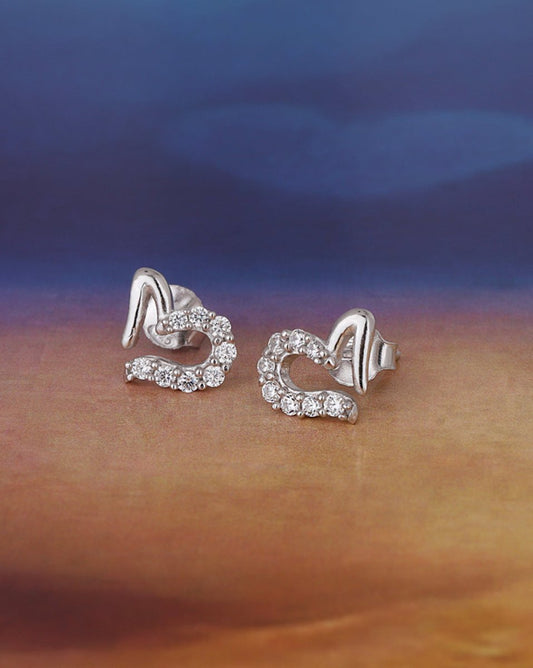 925 Sterling Silver Rhodium Plated With Cz Drop Heart Stud Earring For Women - Wahe Jewels - Swadesiicart