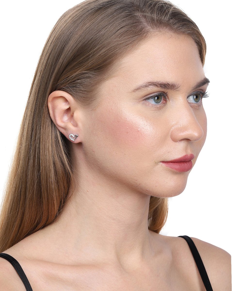 925 Sterling Silver Rhodium Plated With Cz Drop Heart Stud Earring For Women - Wahe Jewels - Swadesiicart