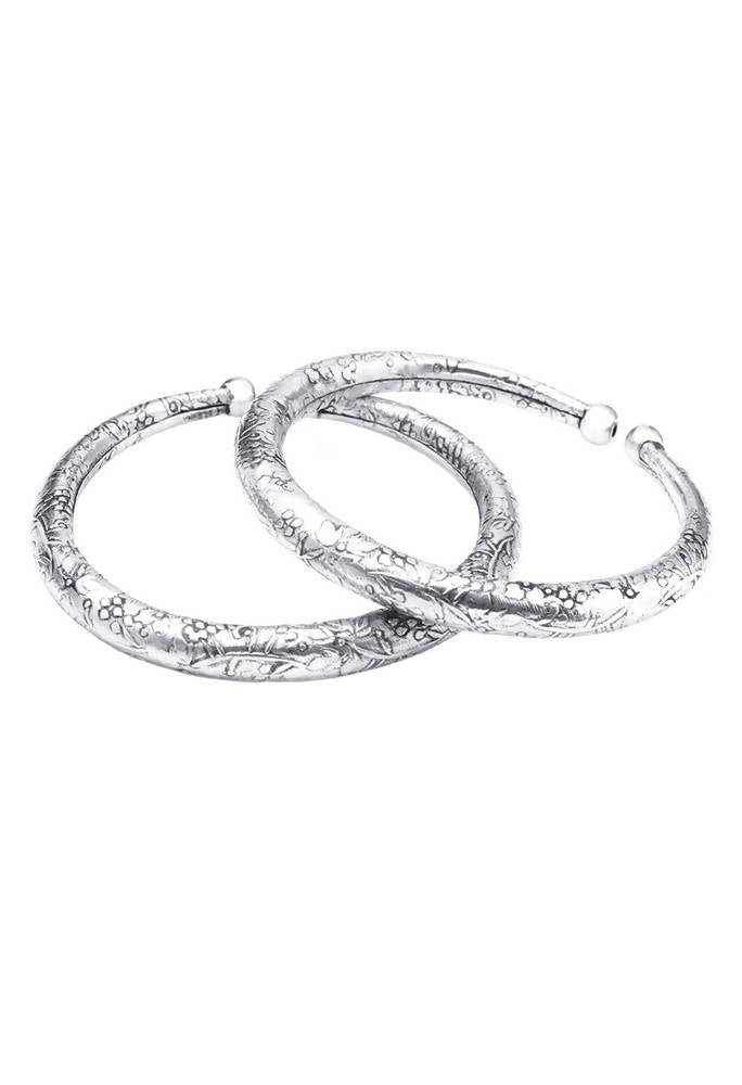 Mominos Fashion Kamal Johar Oxidised Silver Pressing Style Anklets | Swadesiicart