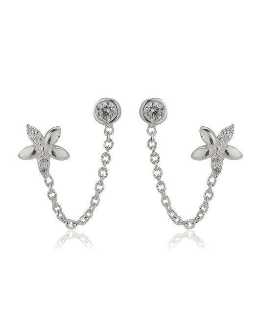 Premium Jewellery - Silver Toned Cz Studded Rhodium - Plated Contemporary Handcrafted Drop Earrings - Wahe Jewels - Swadesiicart