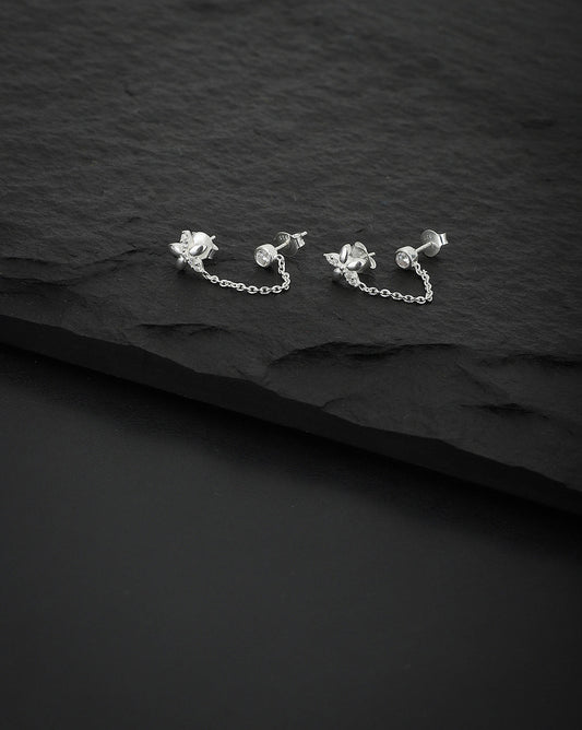 Premium Jewellery - Silver Toned Cz Studded Rhodium - Plated Contemporary Handcrafted Drop Earrings - Wahe Jewels - Swadesiicart