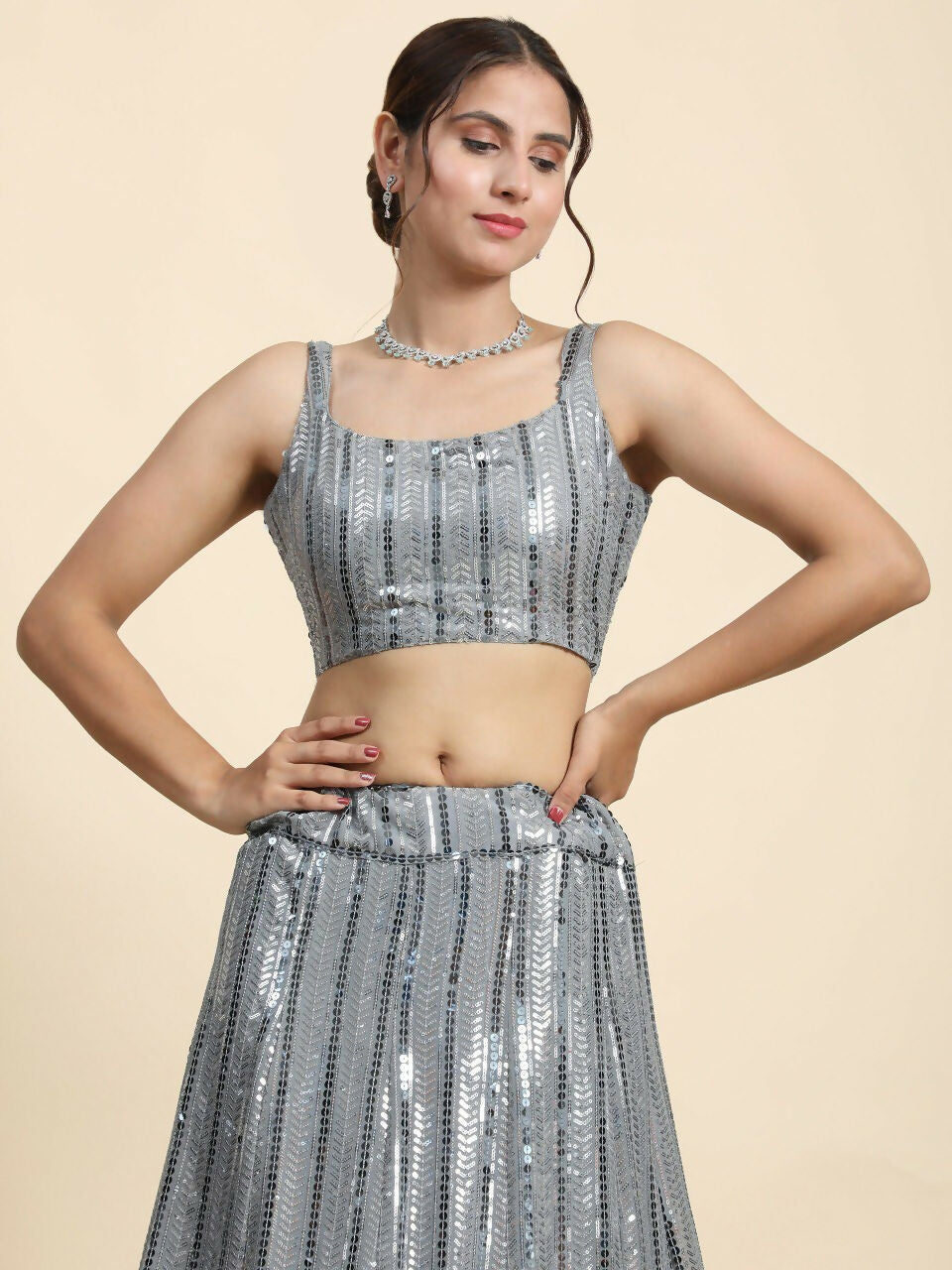 Jyoti Fashion Classy Grey Faux Georgette 3MM & 7MM Sequins Embroidery Lehenga Choli with Dupatta | Swadesiicart