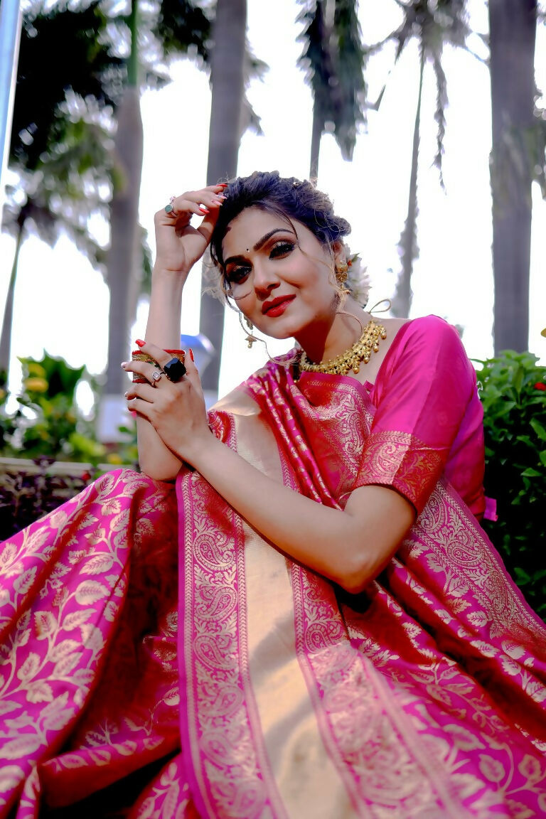 Partywear Designer Pink Banarasi Silk Fancy Saree - Starwalk | Swadesiicart