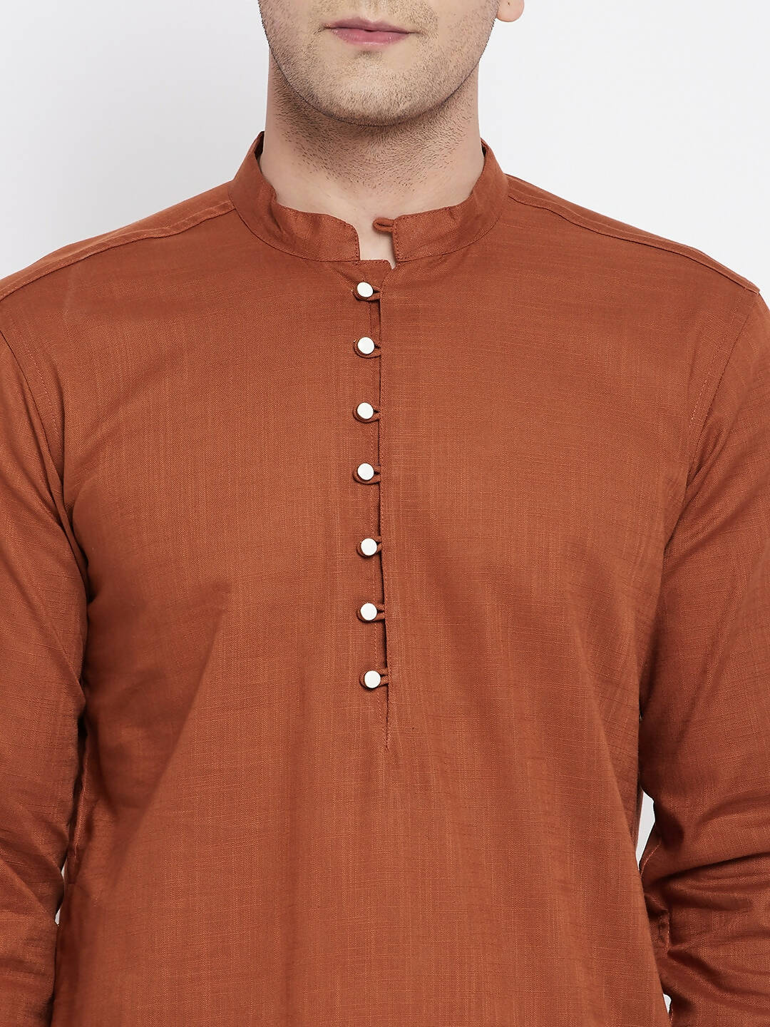 Even Apparels Brown Color Pure Cotton Men's Kurta With Band Collar | Swadesiicart