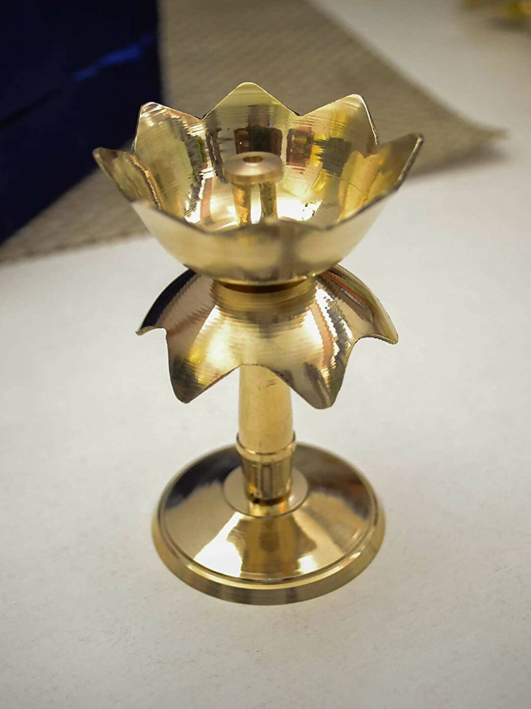 Craftvatika Gold Tone Brass Lotus Shape Pillar Diya Oil Lamp | Swadesiicart