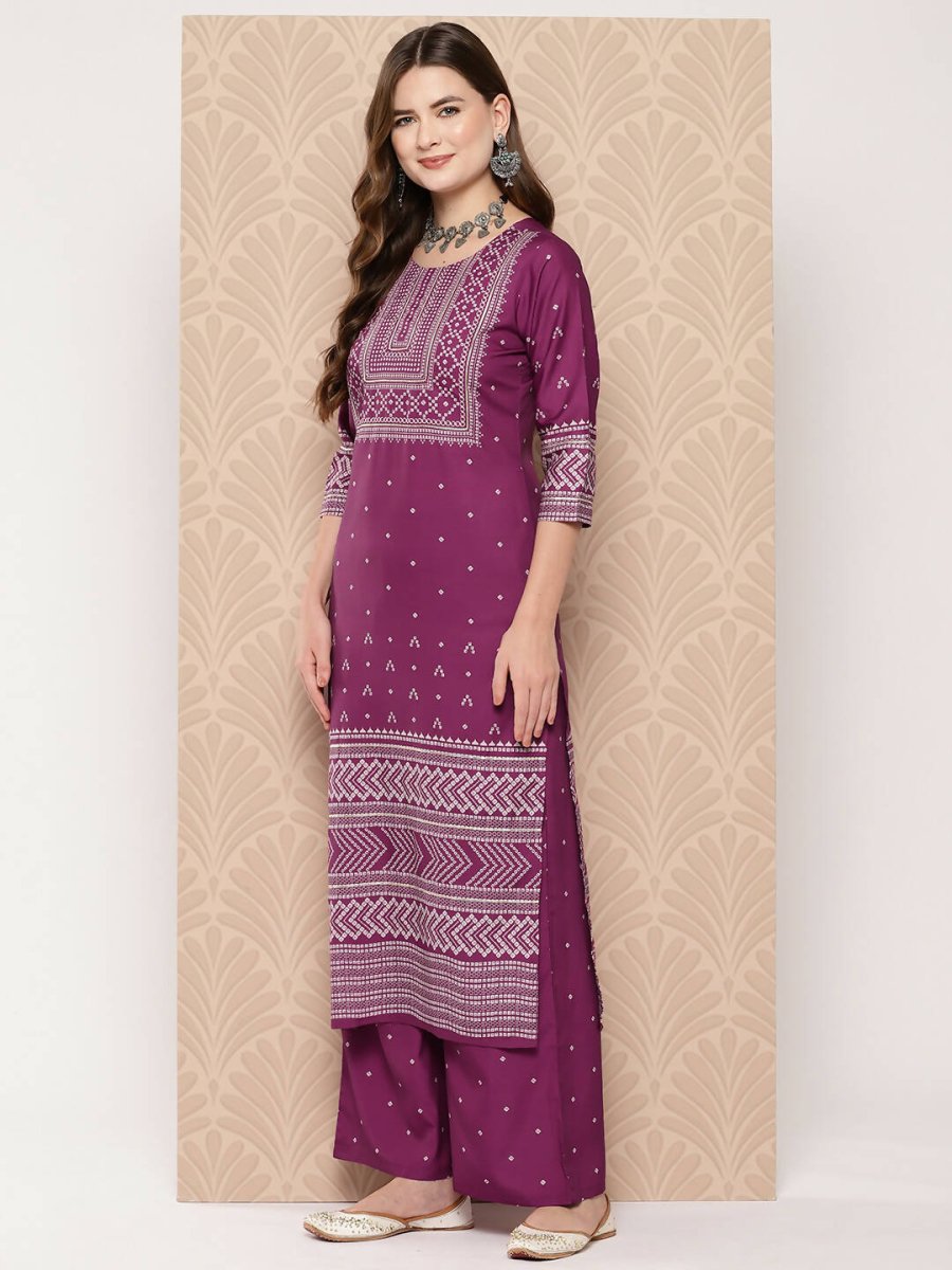 Ahalyaa Women's Traditional wear Kurta Set - Purple | Swadesiicart