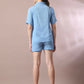 Myshka Women's Blue Solid Shirt Collar Party Shirt With Shorts Co-ord set - Swadesiicart
