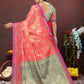 Lorenvalley Fashion Peach Kanjivaram Silk Woven Design with Zari Weaving Saree - Swadesiicart