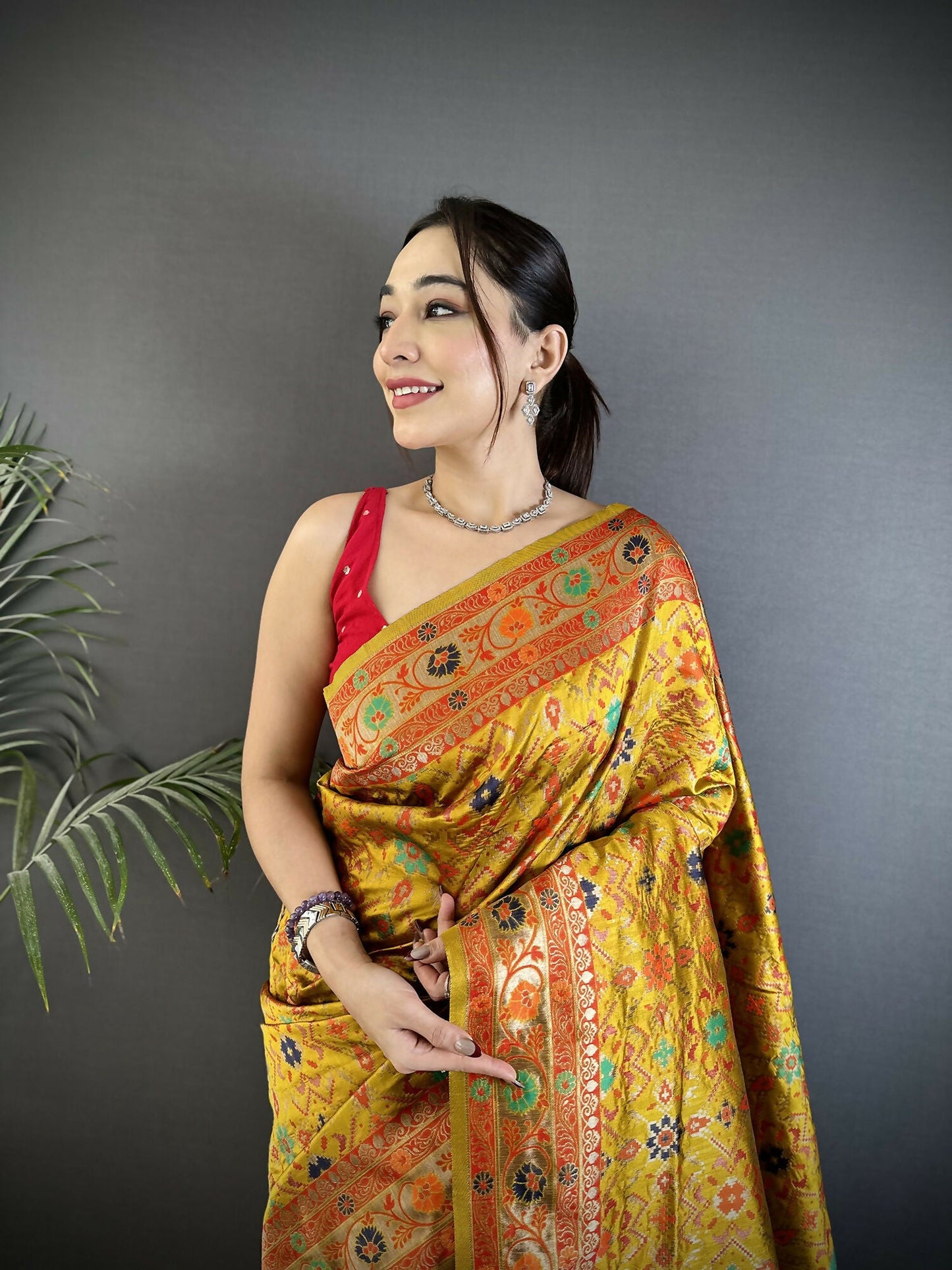 Joban Fashion Golden Yellow Banarasi Soft Silk Woven Saree | Swadesiicart