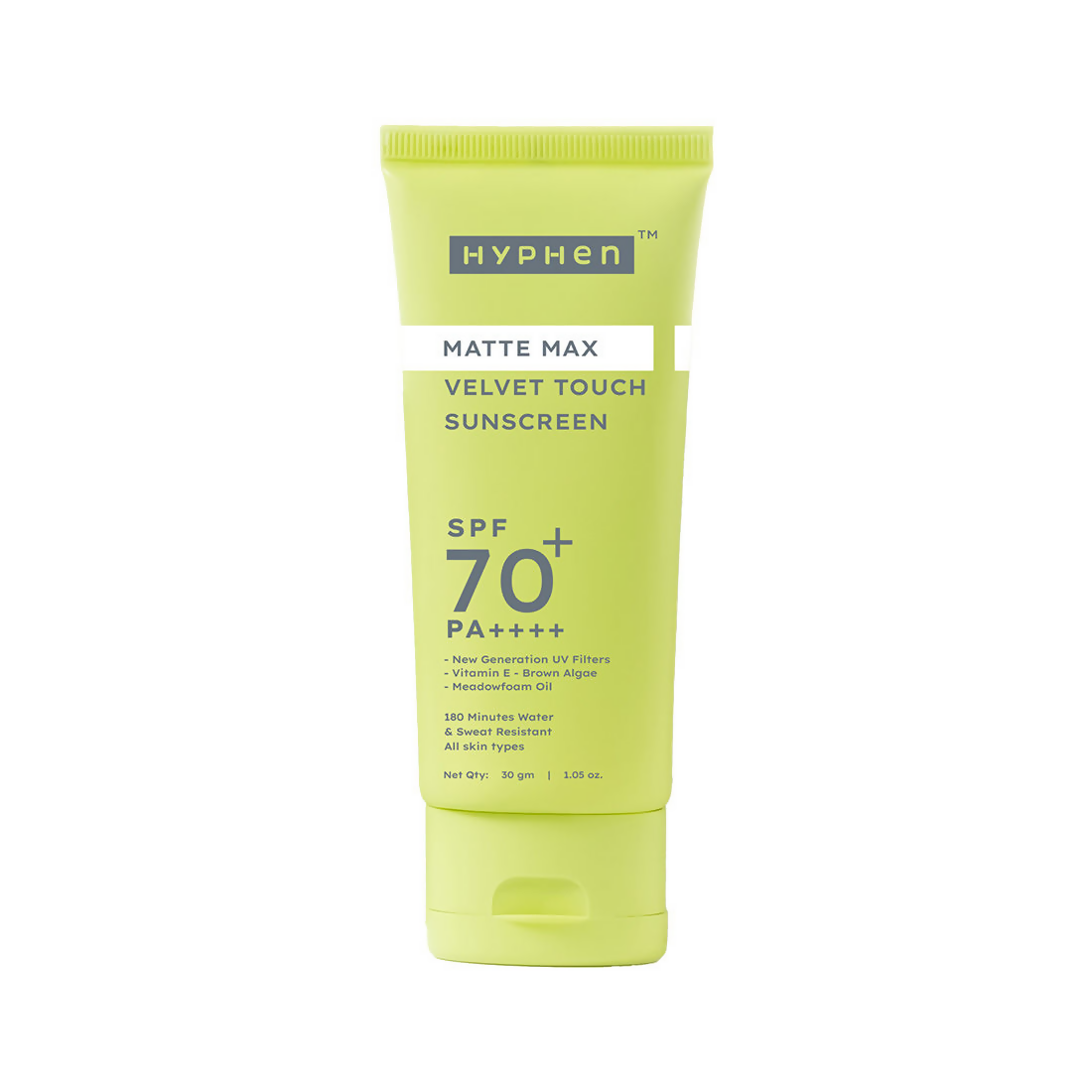Hyphen Matte Max Velvet Touch Sunscreen SPF70+PA++++ Sweat & Water Resistant 12hr UV Protection | Swadesiicart