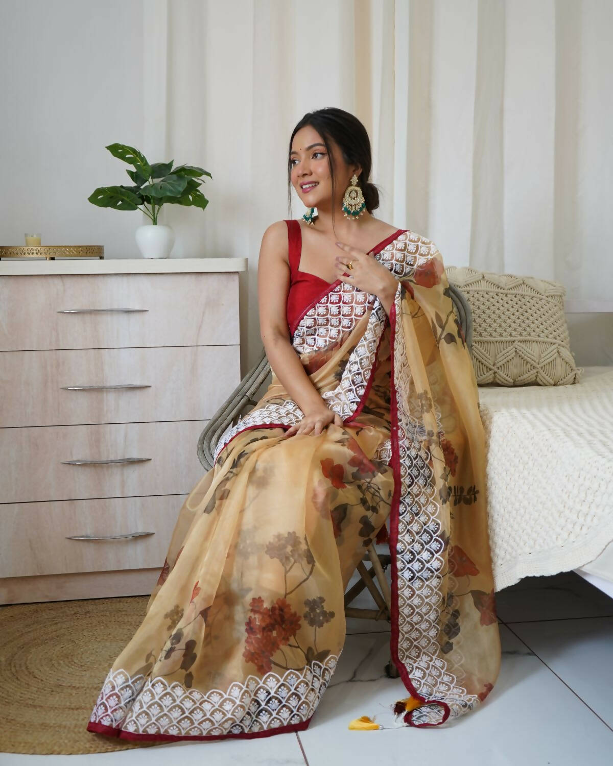 Vamsee Mustard Organza Saree - Swadesiicart