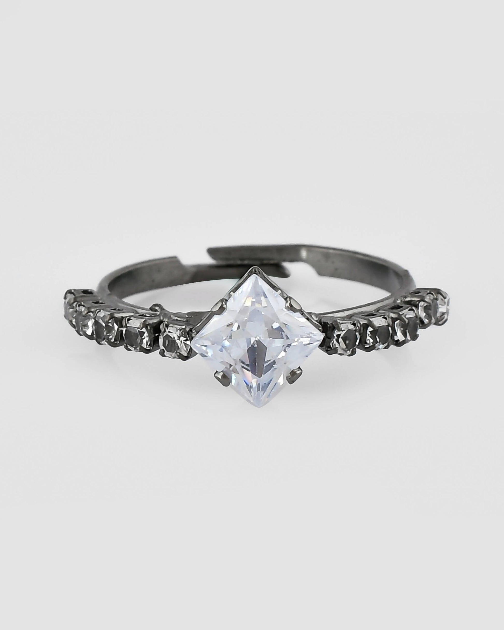 VOJ white CZ-detail Stainless Steel Cubic Zirconia Rhodium Plated Adjustable Finger Ring | Swadesiicart