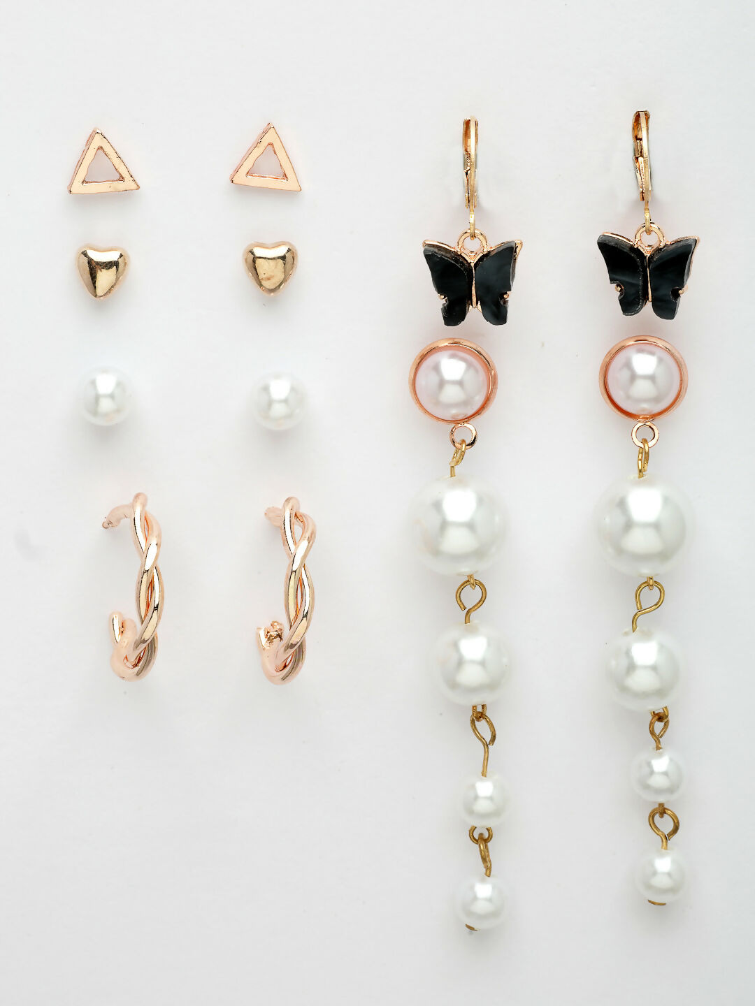 NVR Women's Set of 6 White Pearl Gold-Polished Contemporary Drop Earrings | Swadesiicart
