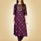 Jyoti Fashion Women's Wine Viscose Rayon Embroidered Kurta Pant Set | Swadesiicart
