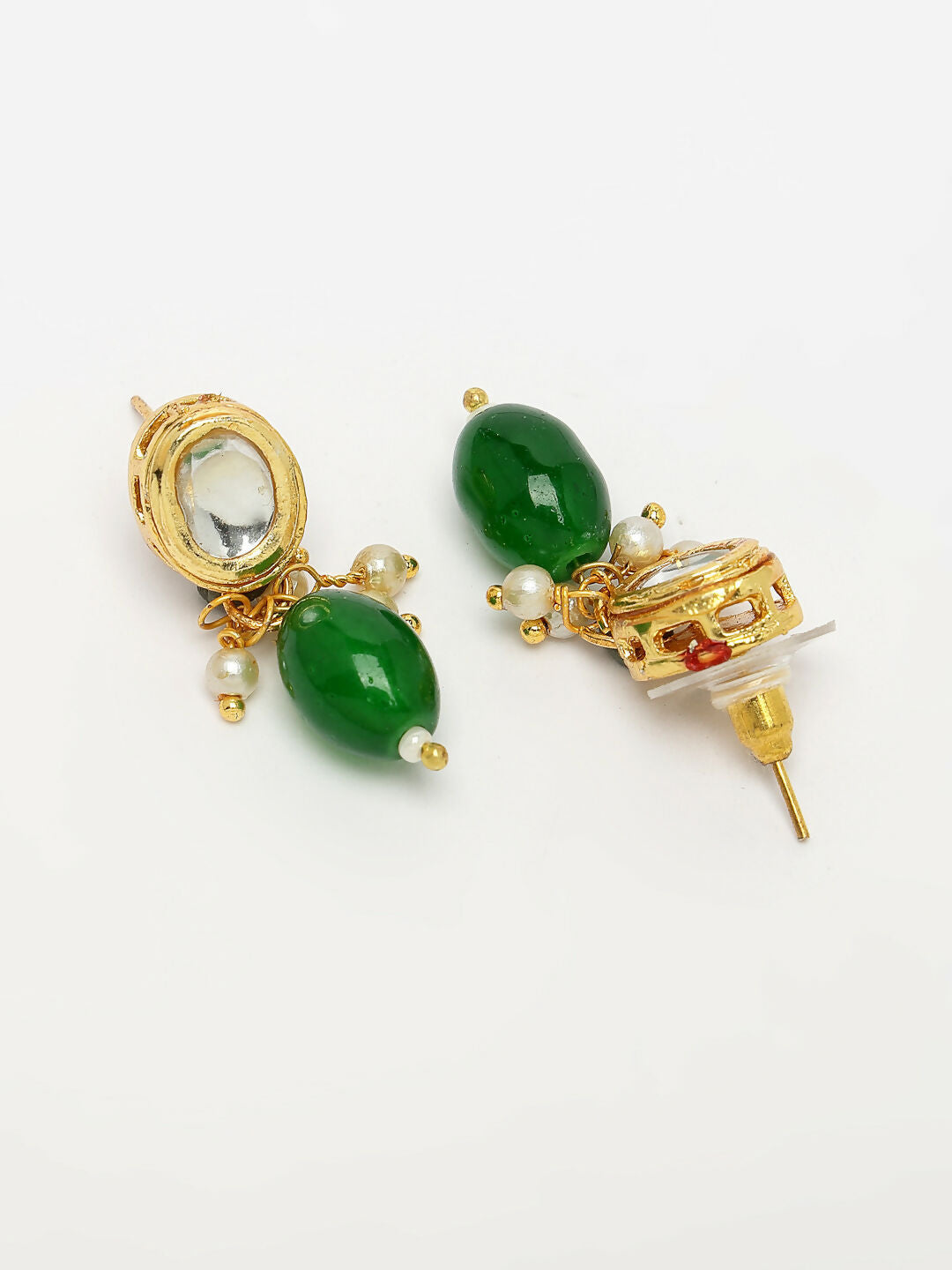 NVR Women's Green Artificial Beads Layered Necklace with Drop Earring - Swadesiicart