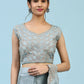 Sky Blue Silk Satin Plain Ready to wear Saree with stitched Blouse - Vrinda | Swadesiicart