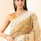 Beige Organza Floral Embroidered Saree with Unstitched Blouse Piece - Roozal