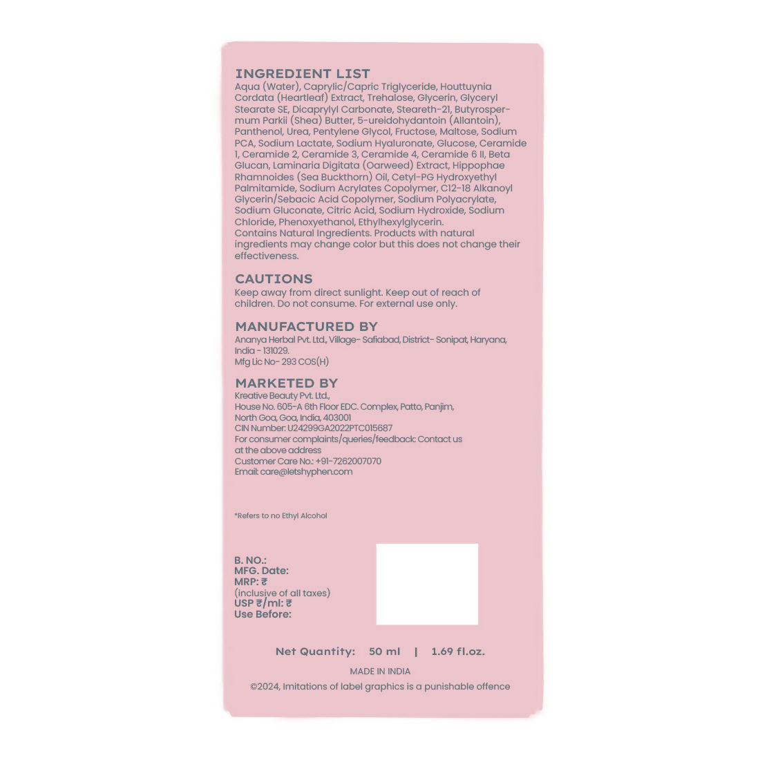 Hyphen By Kriti Sanon 10% Heartleaf & 7% Ceramides-Nmf Face Cream Moisturizer Rich Pillow Cream | Swadesiicart