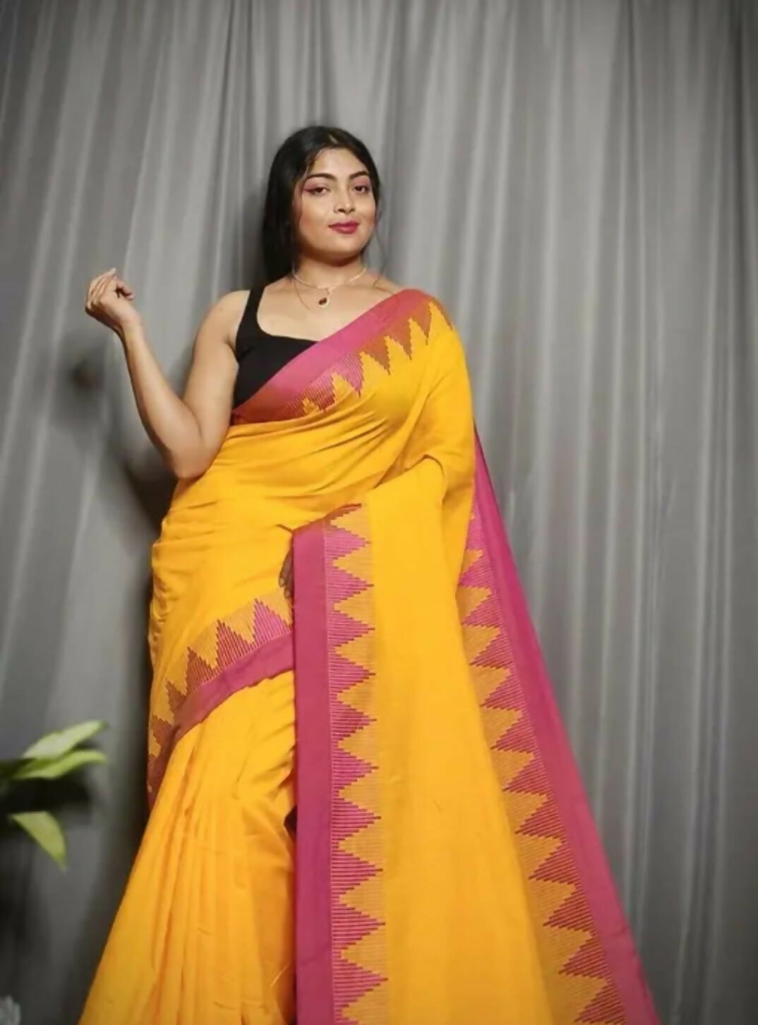 Exclusive Collection Beautiful Yellow Pure Cotton Woven Handloom Saree With Running Blouse Piece - Swadesiicart