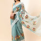 Blue Organza Floral Embroidered Saree with Unstitched Blouse Piece - Roozal