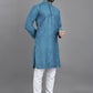 Anaita Blue Weaving Linen Cotton Straight Kurta