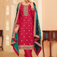 Dazzling Red Embroidered Chinnon Palazzo Salwar Kurta - Emponline | Swadesiicart