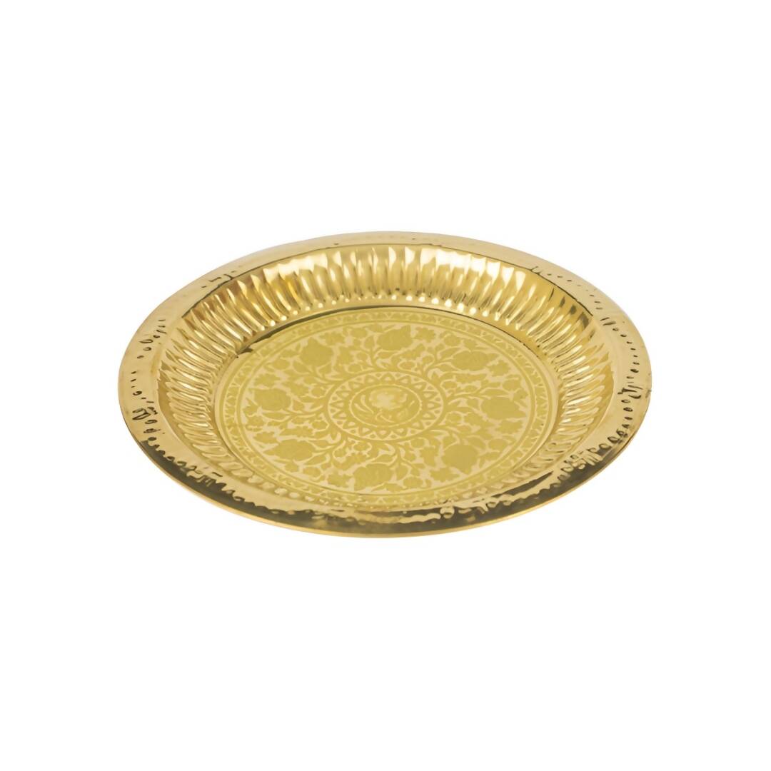 Spillbox Gold-Toned Brass Leaf Thali Round Pooja Essential | Swadesiicart