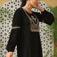 Juniper Women's Black Rayon Crepe Solid With Embroidery Straight Tunic | Swadesiicart